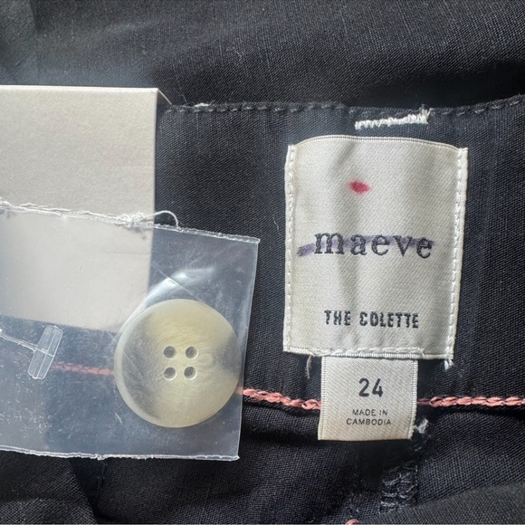 NWT Anthropologie Maeve Colette Linen Wide Leg Pants Black Contrast Stitch 24 - Picture 13 of 14